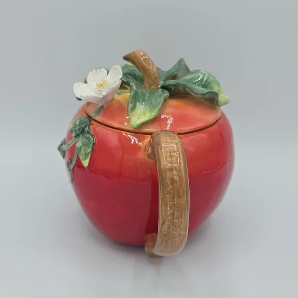 Small Teapot "Orchard In Bloom" Red Apple Ceramic Floral Cottagecore - Picture 3 of 13